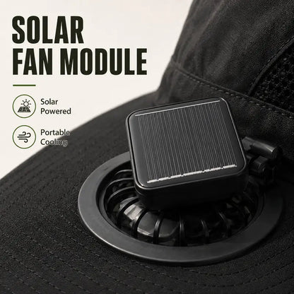 Solar Fan Hat Outdoor Wide Brim Sun Hat with 2 Solar Fan