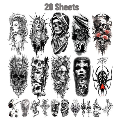 36 Sheets Large Black Arm Temporary Tattoos For Men Forearm Women Thigh
