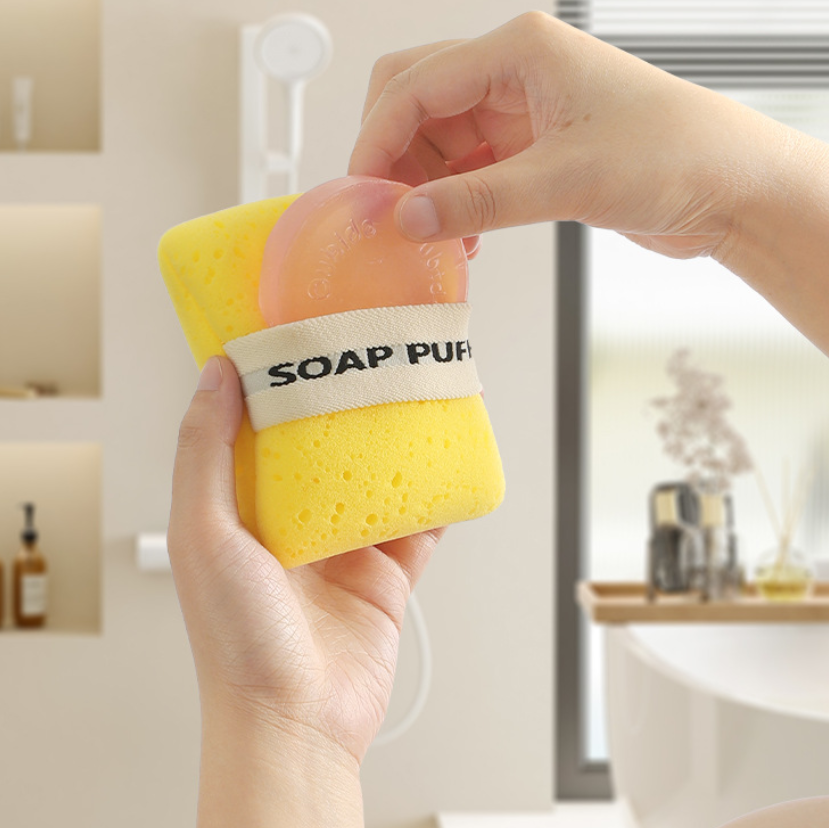 3PCS Bath Sponge, Foaming Body Wash Sponge and Scrubber, Rich Lather