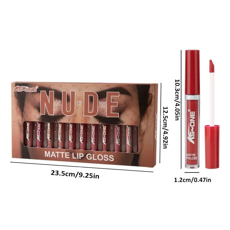 12 Color Matte Lip Glossy Set Water Resistant Transfer Proof