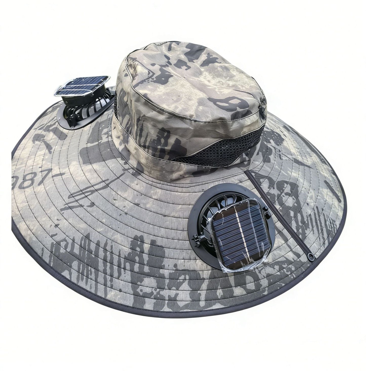 Solar Fan Hat Outdoor Wide Brim Sun Hat with 2 Solar Fan