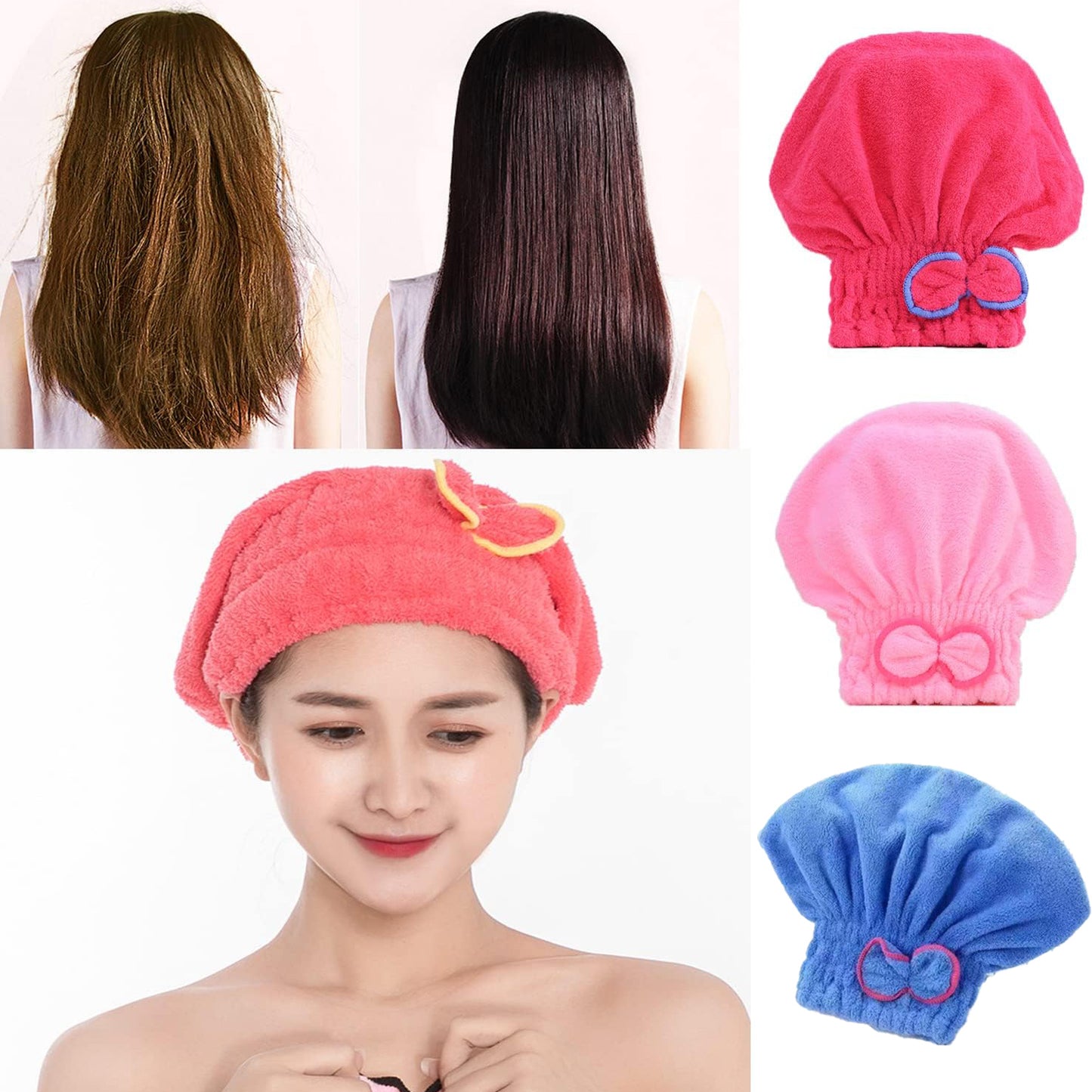 3pcs Microfiber Hair Drying Caps Set -  Super Absorbent Quick Dry Hair Turban for Girls and Women
