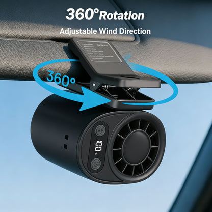 Car Clip on Fan with LED Display -360° Rotation, 100 Speeds Adjustable, USB Rechargeable