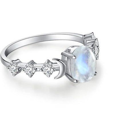 Genuine Moonstone Ring Oval Moonstone Cubic Zirconia Statement Band Finger Minimalist Ring