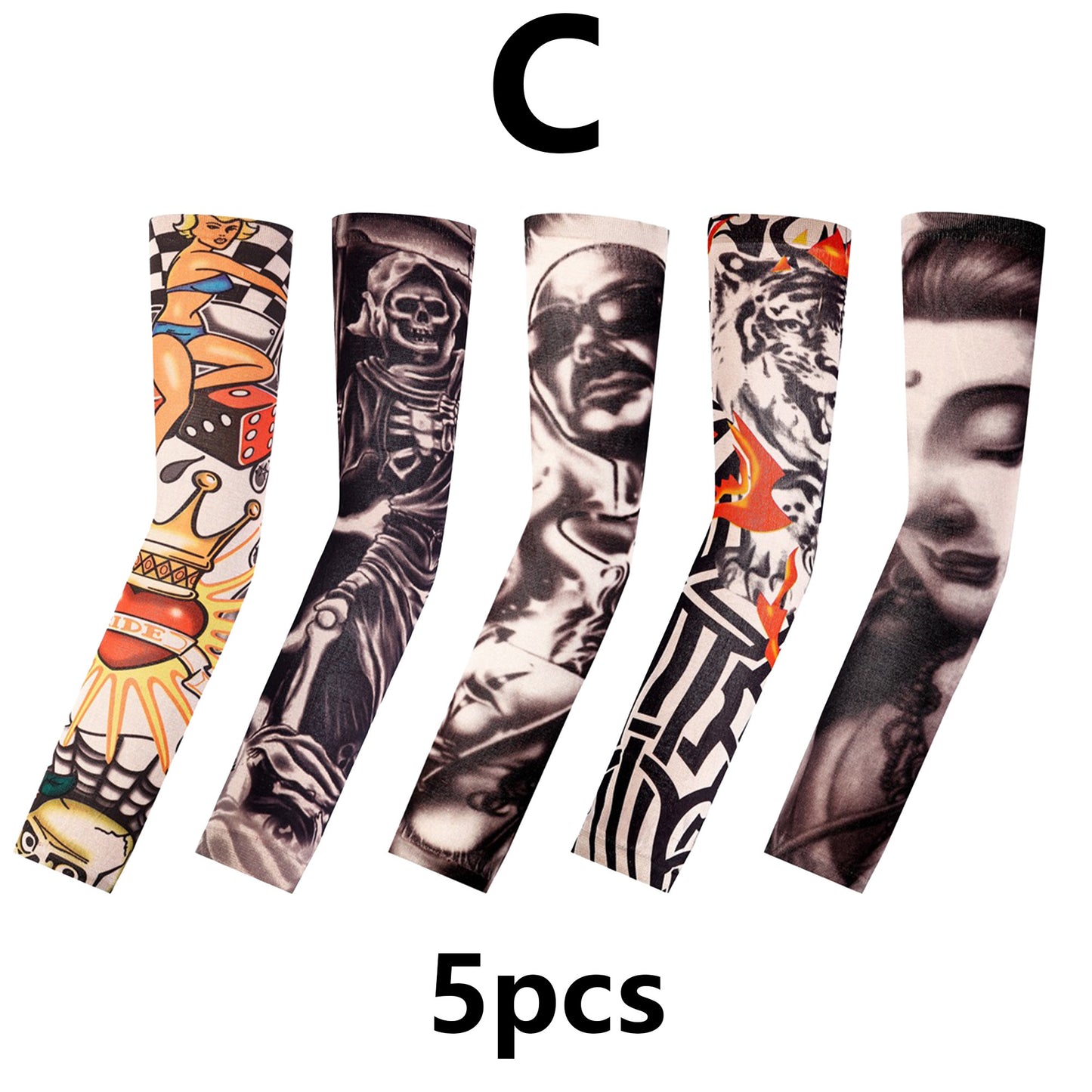5PCS Fake Temporary Tattoo Sleeves Slip on Arm Sunscreen Body Art Arm Stockings