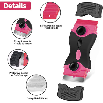 Multipurpose Glue & Sticker Remover Tool – Double Edged Scraper with 10 Plastic & 10 Metal Blades