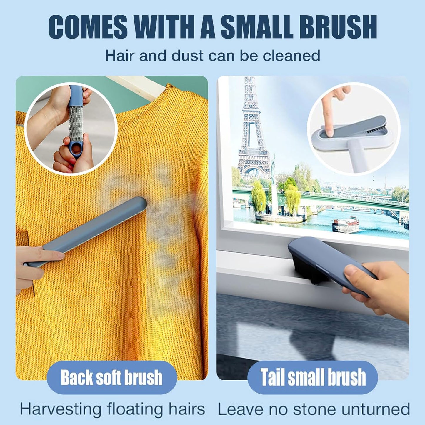 Long Handle with Sticky Dust Pet Hair Removal Brush with Two Small Brushes Suitable for Furniture, Sofa, Bed, Clothing