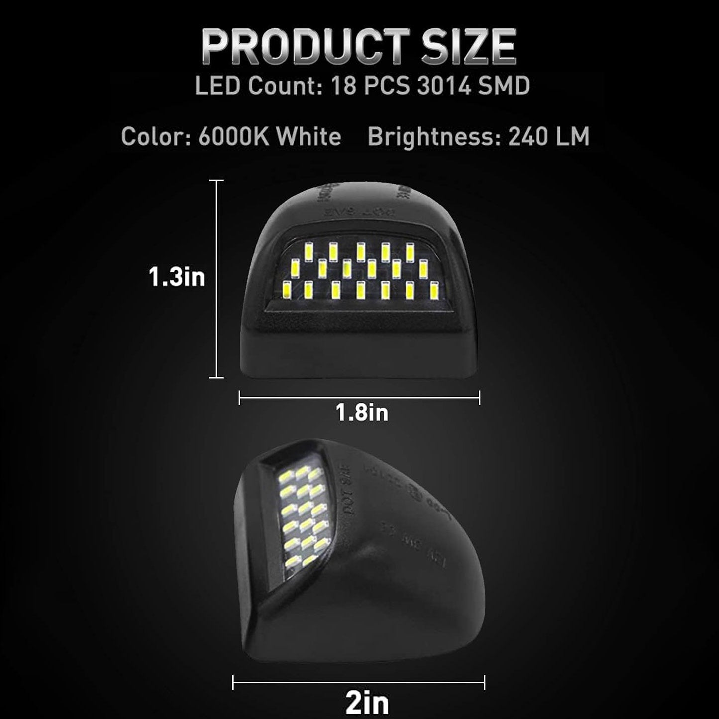 2pcs 6000K White LED License Plate Light