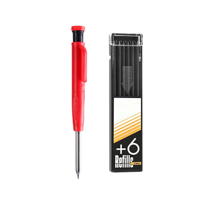 Mechanical Carpenter Pencil Set with Built-in Sharpener, 2.8mm Deep Hole Marker, for Woodworking, Construction, Metal Scribing, 1 Pencil & 6 Refills