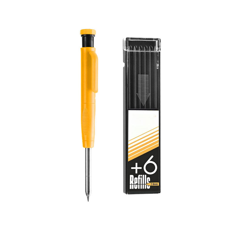 Mechanical Carpenter Pencil Set with Built-in Sharpener, 2.8mm Deep Hole Marker, for Woodworking, Construction, Metal Scribing, 1 Pencil & 6 Refills