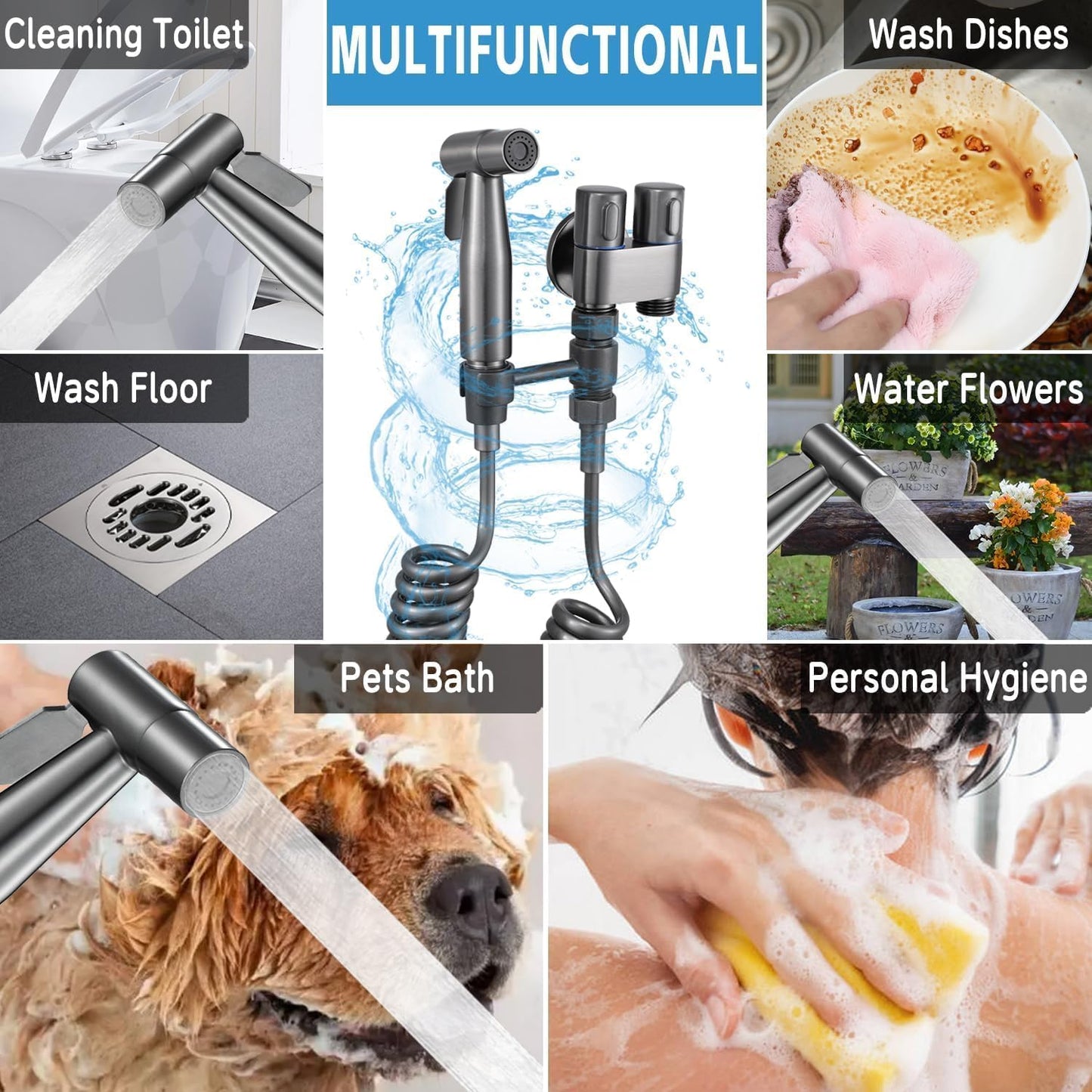 Generic Toilet Faucet Splitter 2-Way Double Faucet Adapter