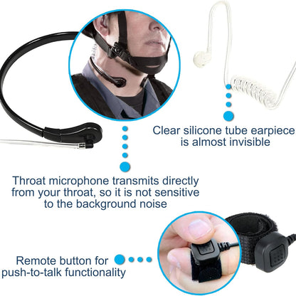 Walkie Talkie Air Duct Headset Throat Vibration Control Earpiece Noise Canceling Security for UV-32/UV82/UV-9R/UV-5R/UV-5R Mini/T20/17M Two Way Radio Noise Reduction Headset