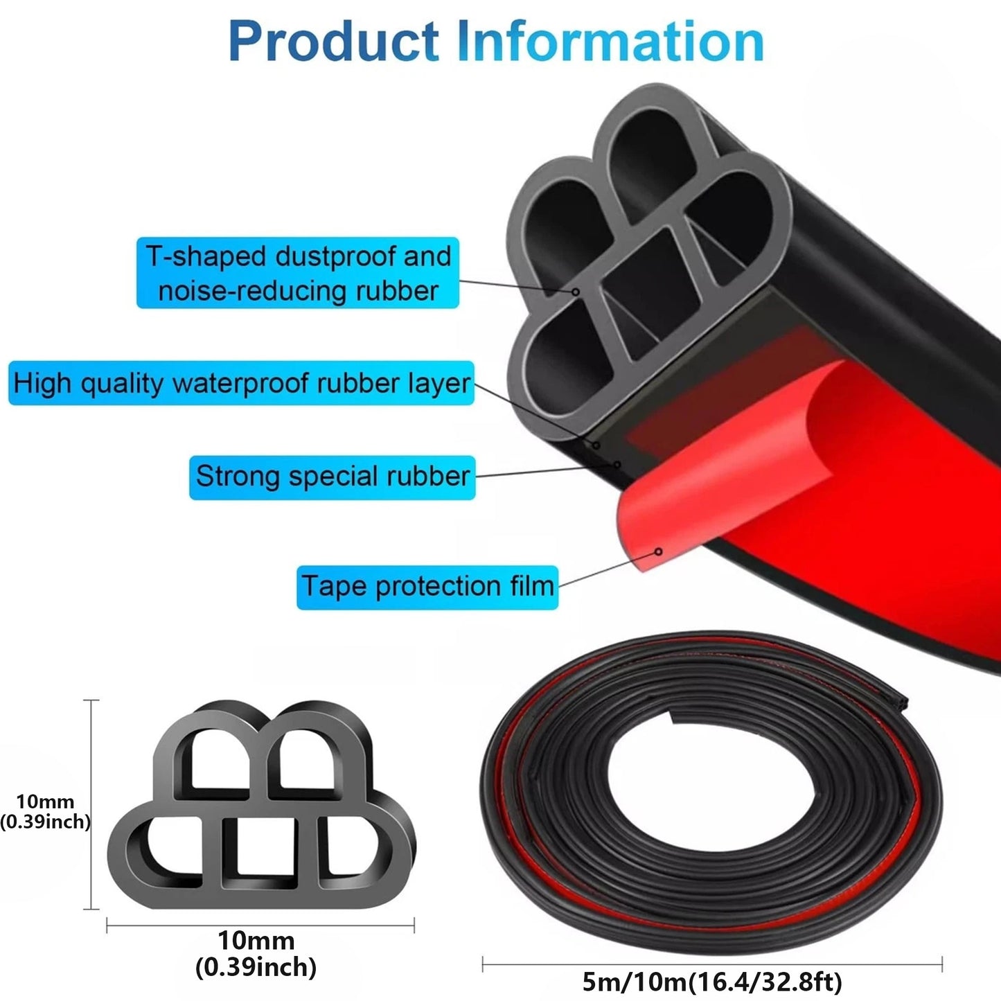 Universal Car Self-Adhesive Rubber Seal - Double Layer Soundproofing Weatherstrip
