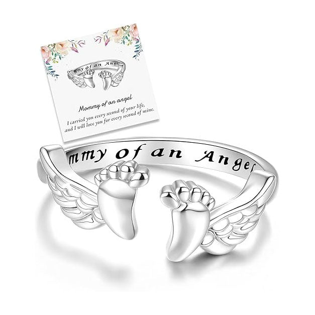 To My Mum-Mommy of an Angel Ring - Miscarriage Gifts for Mothers Pregnancy Loss, Memorial Sympathy Jewelry for Mom Women