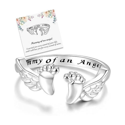 To My Mum-Mommy of an Angel Ring - Miscarriage Gifts for Mothers Pregnancy Loss, Memorial Sympathy Jewelry for Mom Women