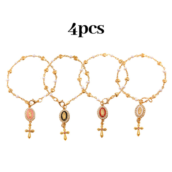 4pcs Steering Wheel Accessory with Virgin Mary Charm & Cross