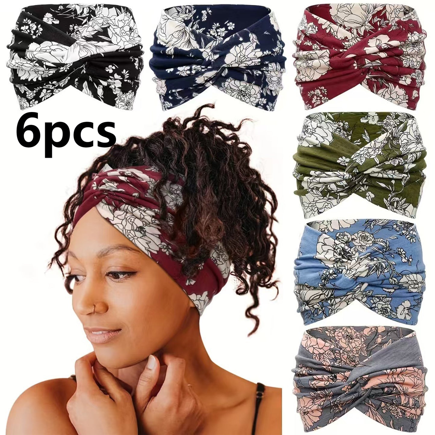 6 Pack Extra Wide Headbands for Women Large Turban Headband