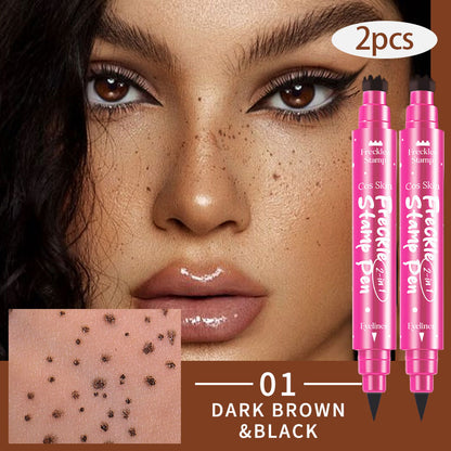 2pcs Dual Ended 2-in-1 Waterproof Fake Freckle Pens with Multi-Prong Freckles Stamp Head