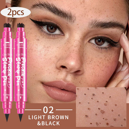 2pcs Dual Ended 2-in-1 Waterproof Fake Freckle Pens with Multi-Prong Freckles Stamp Head