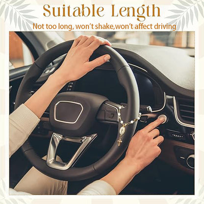 4pcs Steering Wheel Accessory with Virgin Mary Charm & Cross