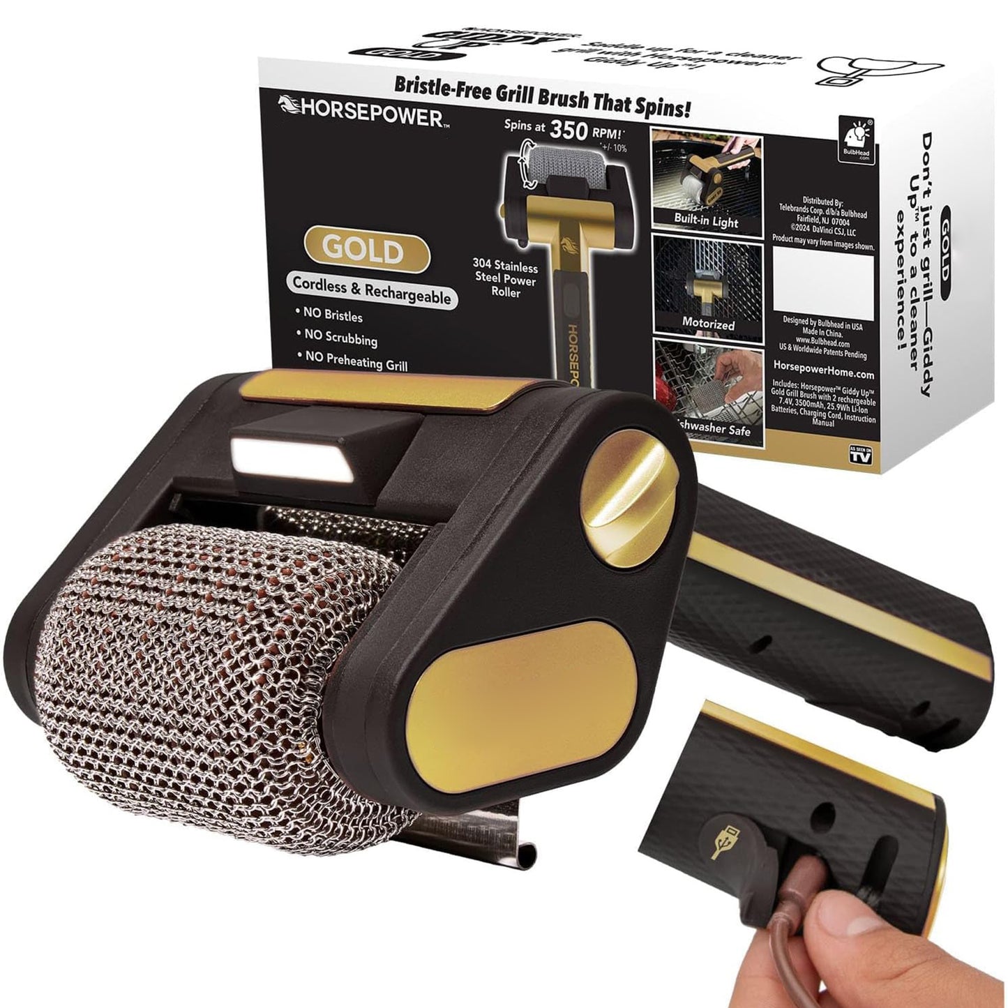 BBQ Tool Bristle-Free Spinning Grill Brush LED Rechargeable