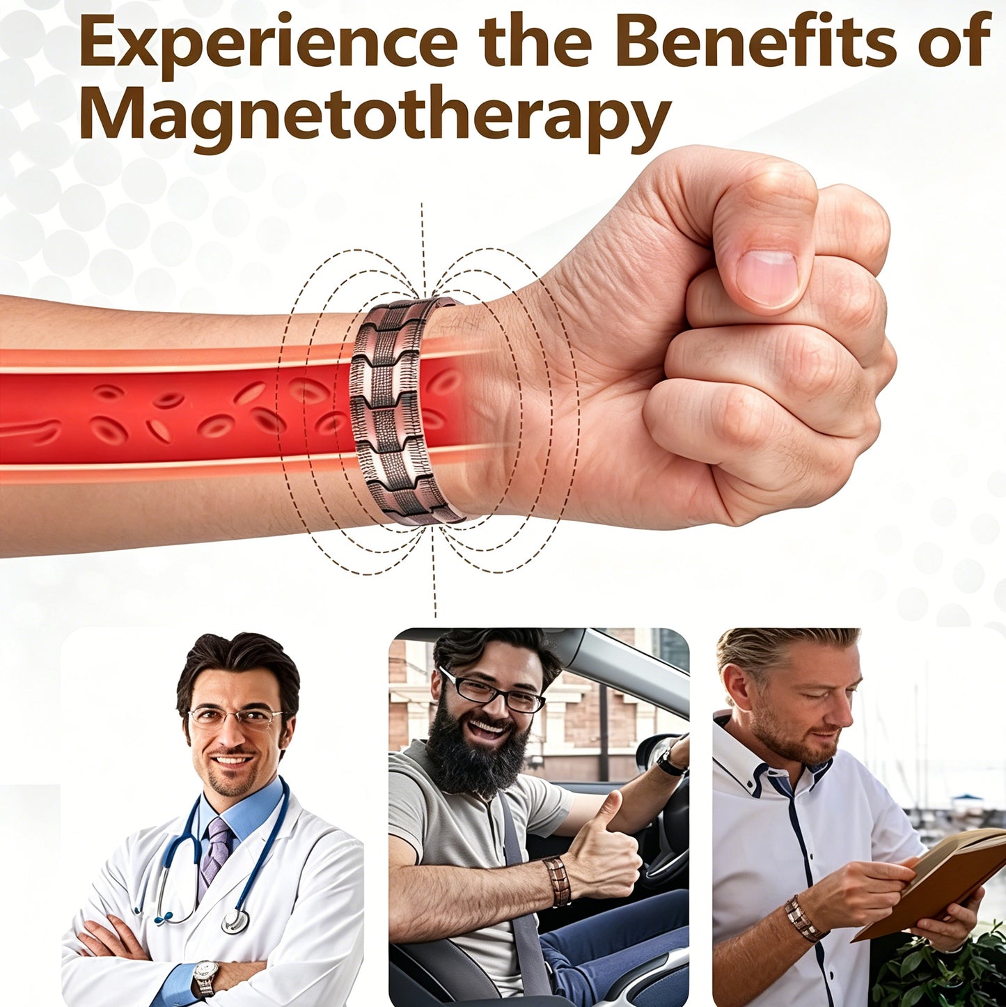Copper Magnetic Therapy Bracelet for Men 3X Strength with Powerful 3800 Gauss Magnets