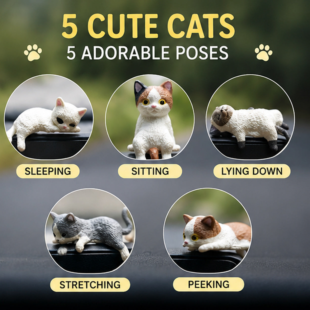 5PCS Cute Mini Cat Car Dashboard Ornament