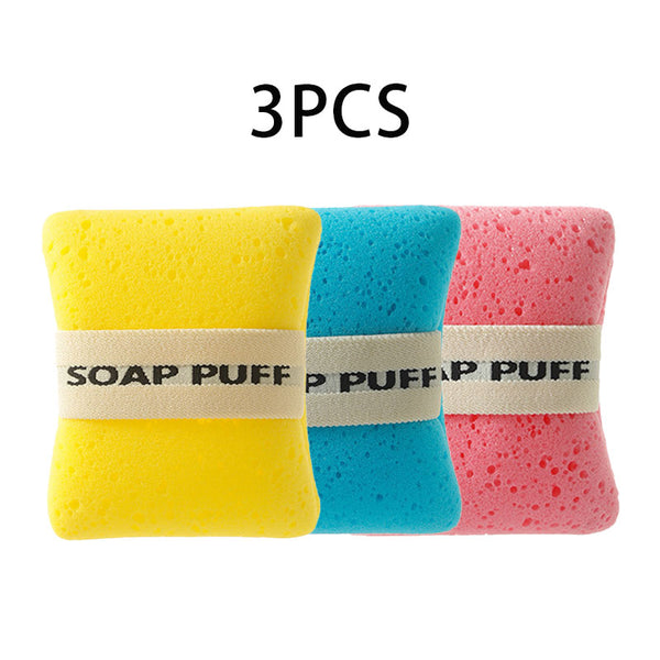 3PCS Bath Sponge, Foaming Body Wash Sponge and Scrubber, Rich Lather