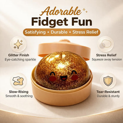 4pcs Glitter Dumpling Squishy with Steamer Box, Slow Rising Soft TPR Fidget Toy