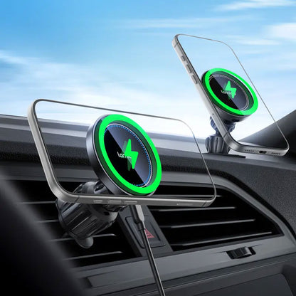 Car Charger Mount - 2-in-1 Vent Clip & Dashboard Adhesive, Wireless iPhone Charger