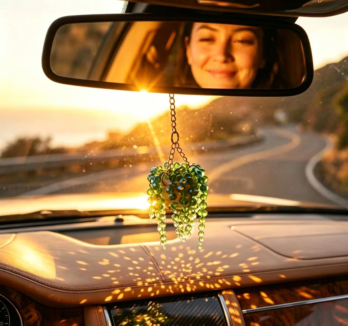 Sun-Kissed Beaded Succulent Car Charm