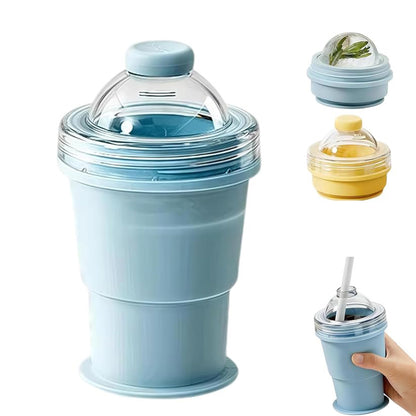 Portable Reusable Collapsible Ice Hockey Cup with Attached Straw