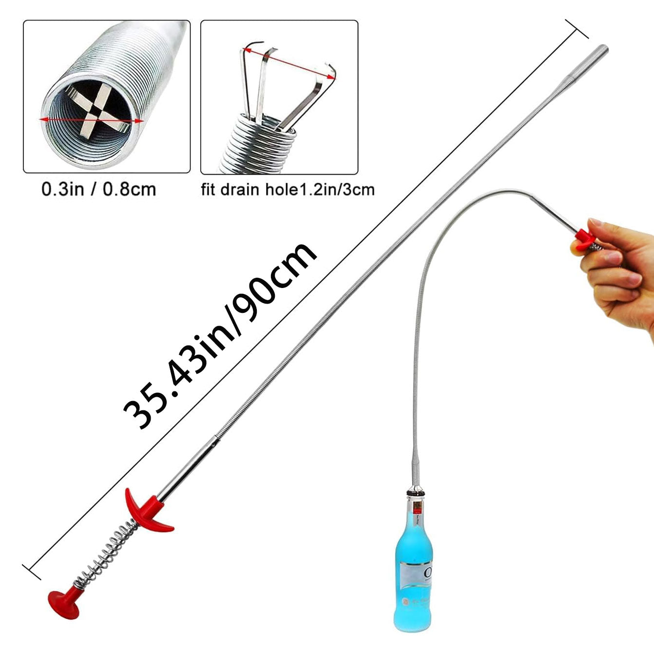 Flexible Grabber Claw Pick Up Reacher Tool with 4 Claws, Drain Snake Hair Clog Remover Tool