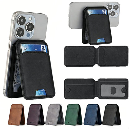 Leather Magnetic Credit Card Wallet for MagSafe RFID Blocking