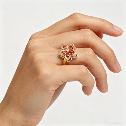 Rotatable Women's Ring, Alloy Electroplated Band, Multicolor Cubic Zirconia Inlay