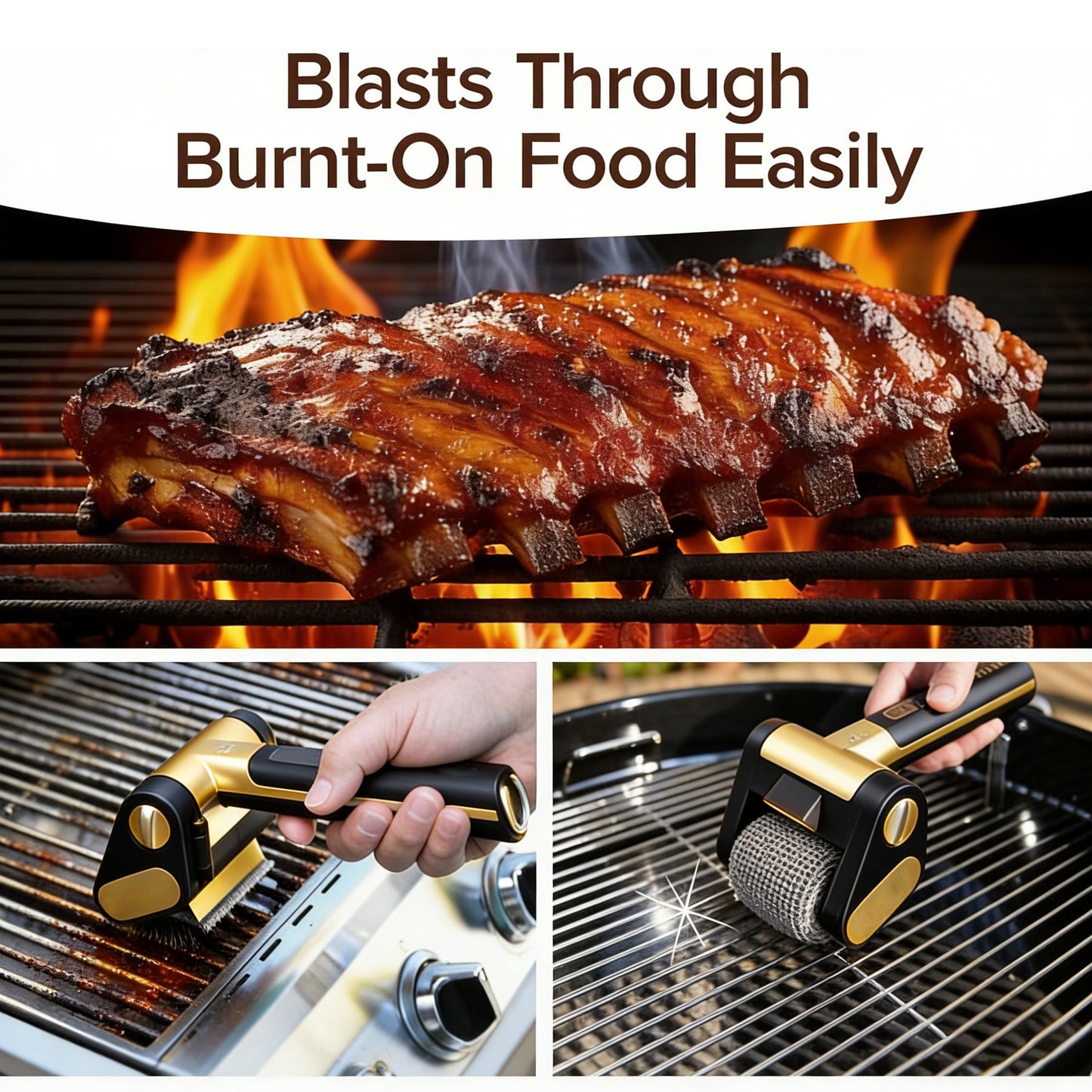 BBQ Tool Bristle-Free Spinning Grill Brush LED Rechargeable