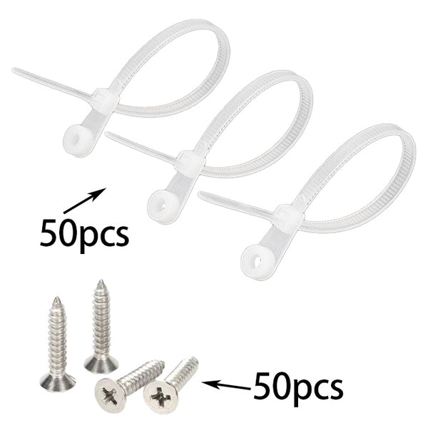 50 Pcs 5.9 Inch Nylon Zip Ties with Screw Holes with  50 Pcs White M4 x 30 Stainless Steel Screws