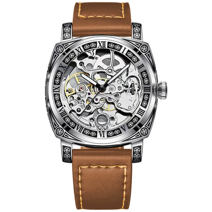 Business Fashion Round Dial Leather Strap Analog Mechanical Watch