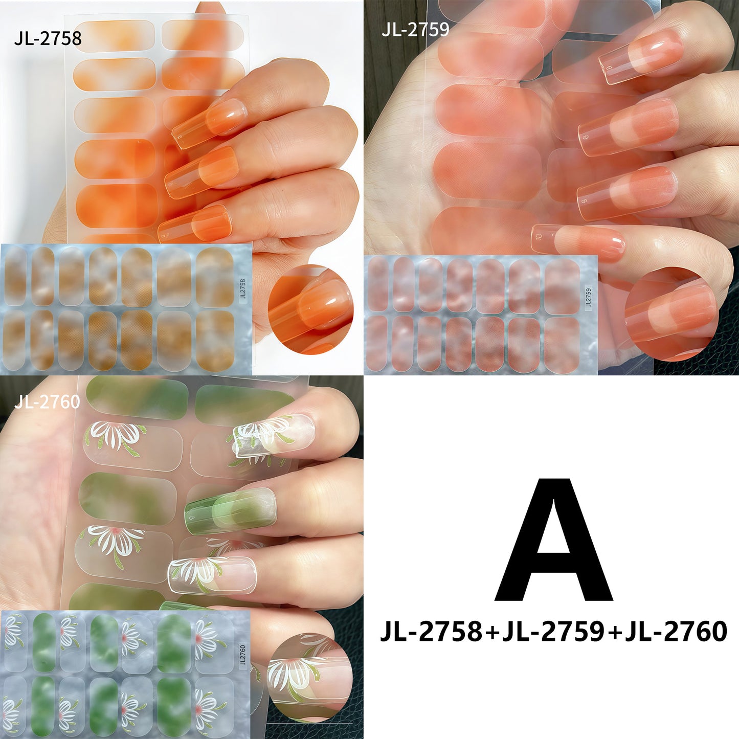 Spring Gel Nail Strips Stickers 3 Sheets Flowers Gel Nail Stickers