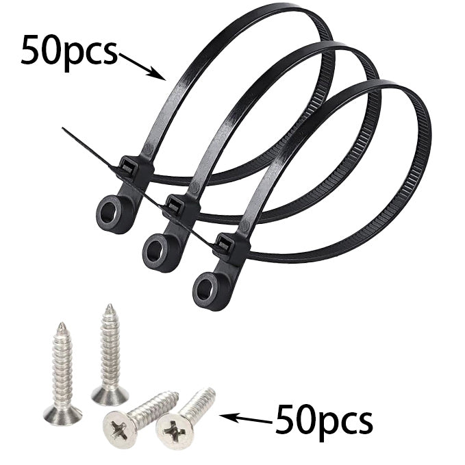50 Pcs 5.9 Inch Nylon Zip Ties with Screw Holes with  50 Pcs White M4 x 30 Stainless Steel Screws