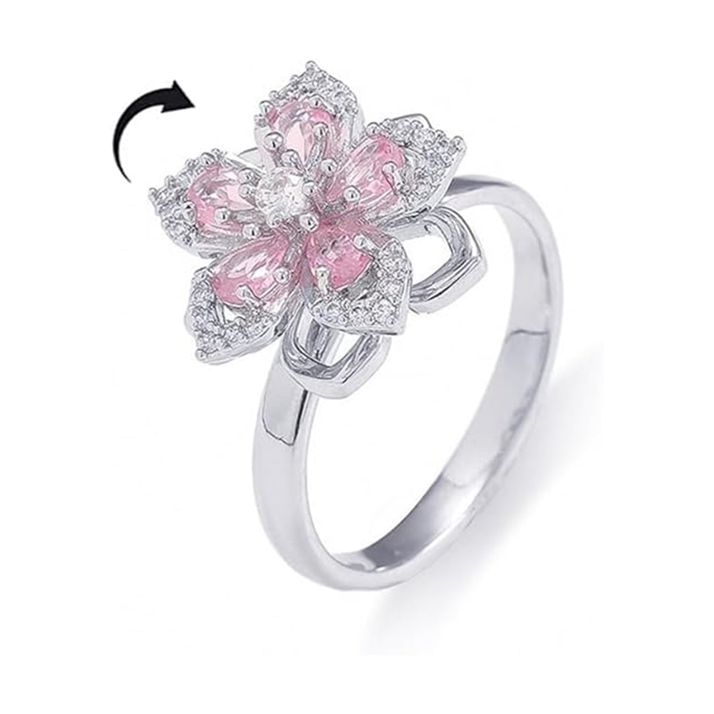 Rotatable Women's Ring, Alloy Electroplated Band, Multicolor Cubic Zirconia Inlay
