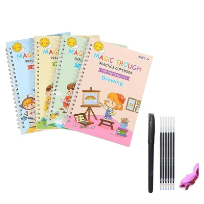 4-Pack Reusable Magic Grooved Practice Copybooks for Kids