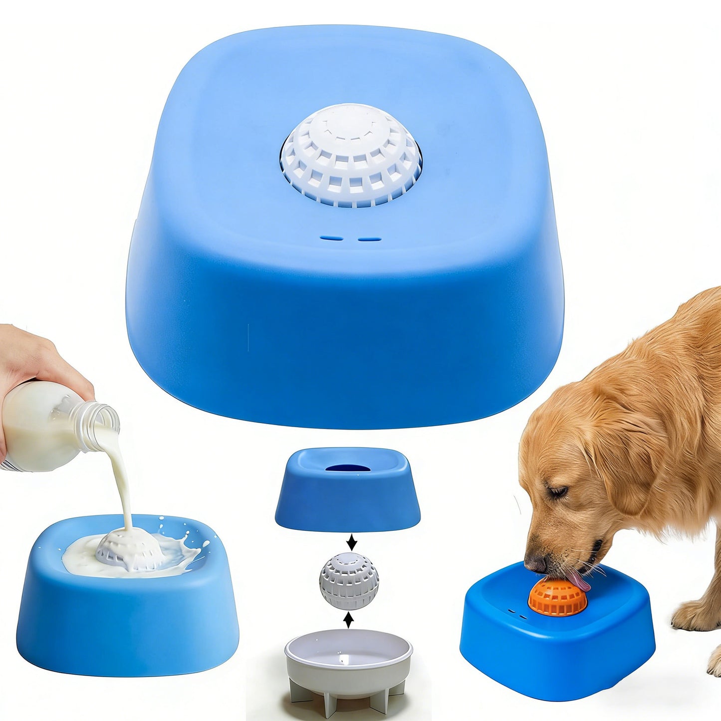 Slow Feeder Dog Bowls for Liquid Treat With Rolling Balls