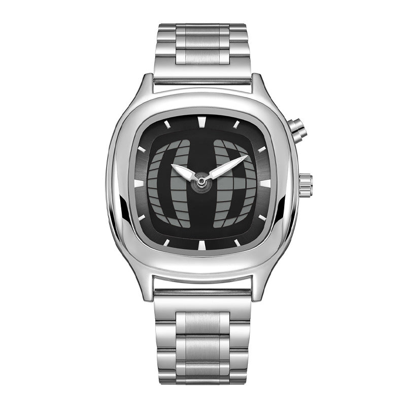 Mens Retro Square Stainless Steel Wristwatch