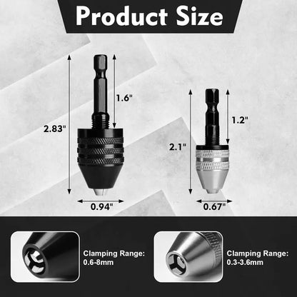 2Pcs Keyless Drill Chuck Adapter Set