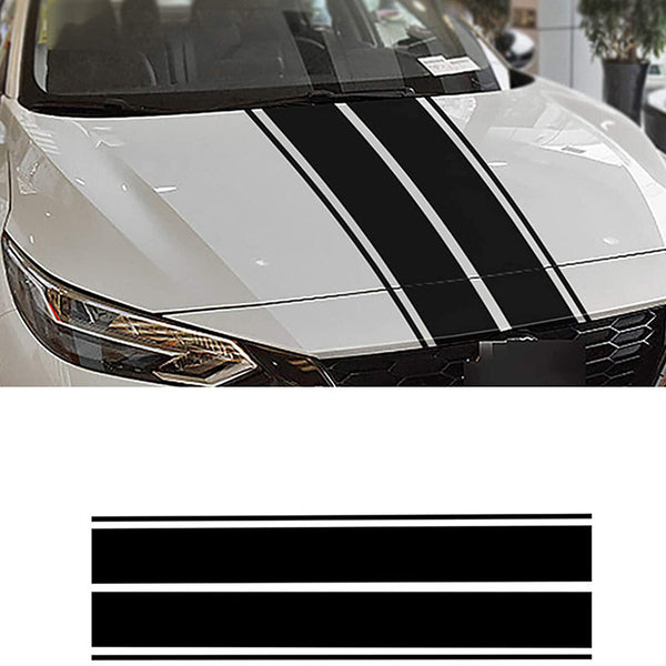 Universal Racing Car Hood Stripe Decal Black and White Waterproof Vinyl Stickers for SUVs Trucks Off-Road Vehicles Exterior Decoration Indoor Outdoor Use