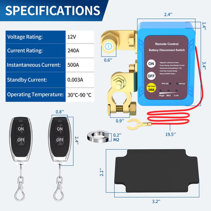 Car Remote Battery Disconnect Switch 12V 240A Battery Kill Switch Auto RVs ATVs