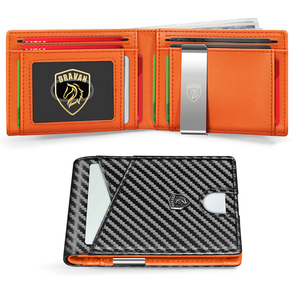 Slim Wallet for Men - Minimalist Genuine Leather Carbon Fiber Rfid Blocking Bifold Credit Card Holder