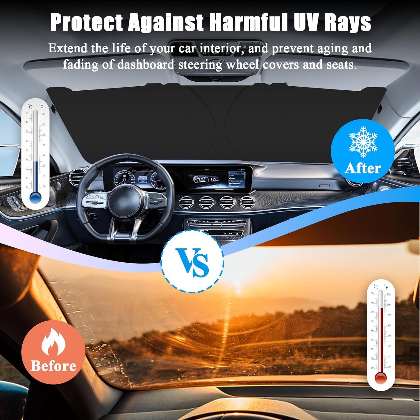 Foldable Anti-UV Windshield Sunshade, Multipurpose Car Front Window Heat Protective Umbrella for Sedan SUVs