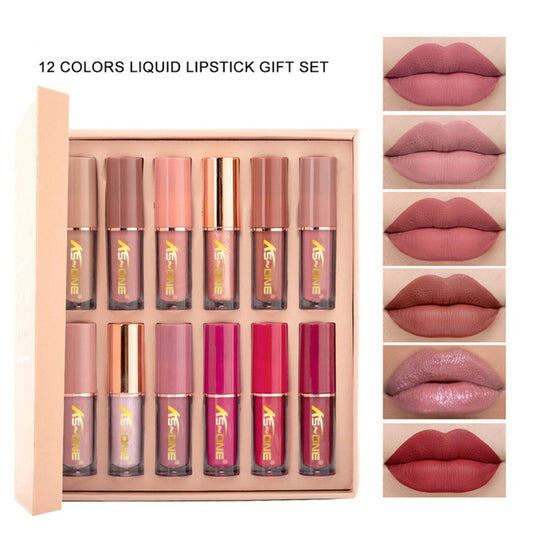 12-Color Liquid Lipstick Gift Set – Matte Pearlescent Finish